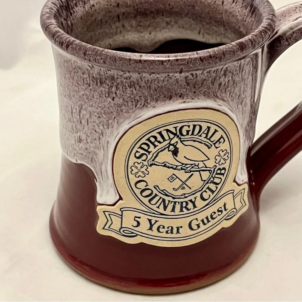 Deneen Pottery Mug, Spring Hill Country Club Burgundy/White Glaze, EUC